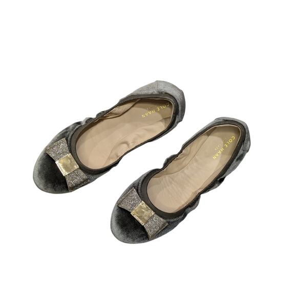 Cole Haan Tali Gray Velvet Glitter Bow Ballet Flats Size 8 - Picture 1 of 7